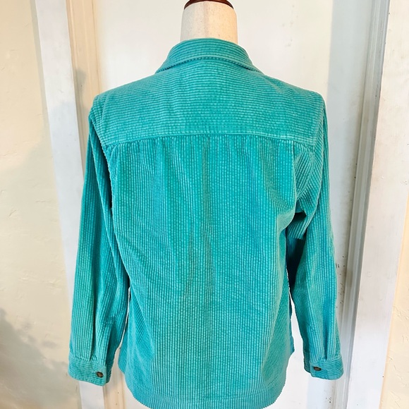 LL Bean Vibrant Teal Soft Corduroy Button-Up Shirt Flannel 100% Cotton S Petite - Picture 3 of 6